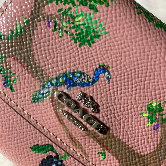 Hand Painted Peacock Pink Leather Coach Wallet - Picture 6 of 16